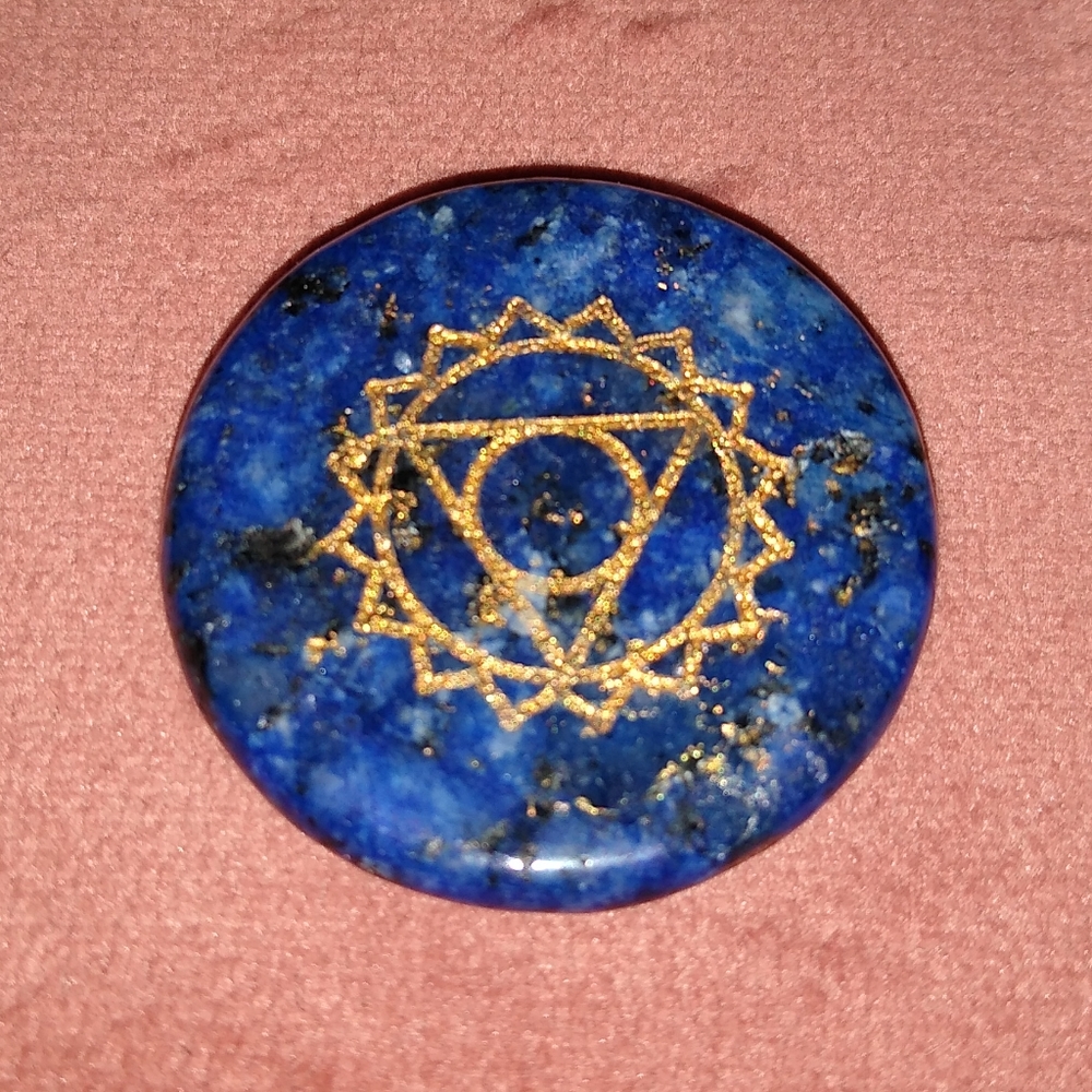 Blue Lapis Lazuli Palm Stone Throat Chakra Round Pocket Gemstone Worry